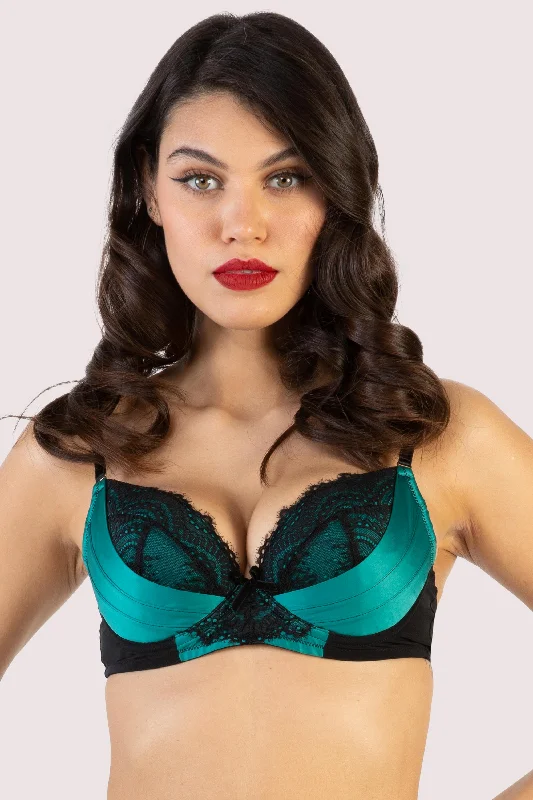 Vintage-Inspired Garments Melda Teal Satin And Lace Bra