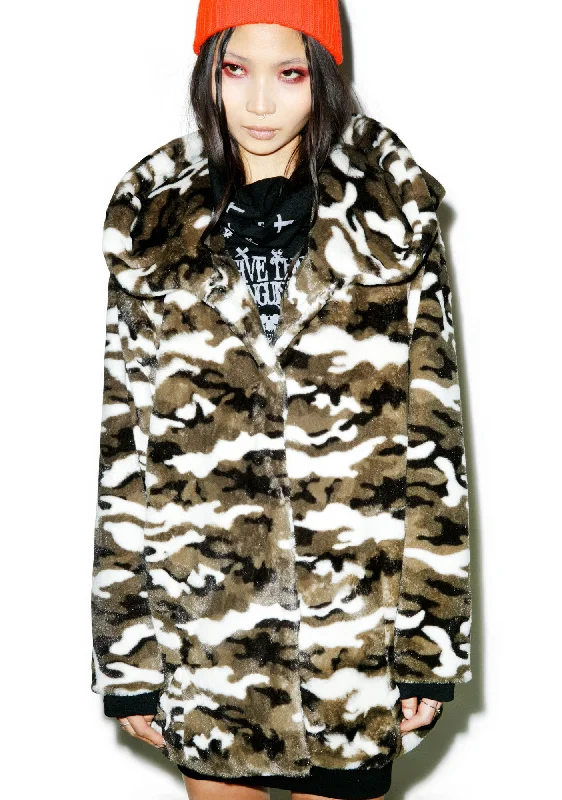 Women's Outerwear Attire Camo Combat Hooded Coat