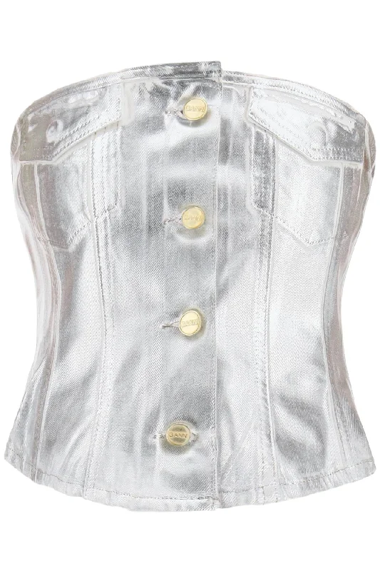 Affordable Women's Clothing Ganni Women's Bustier Top In Foil blue