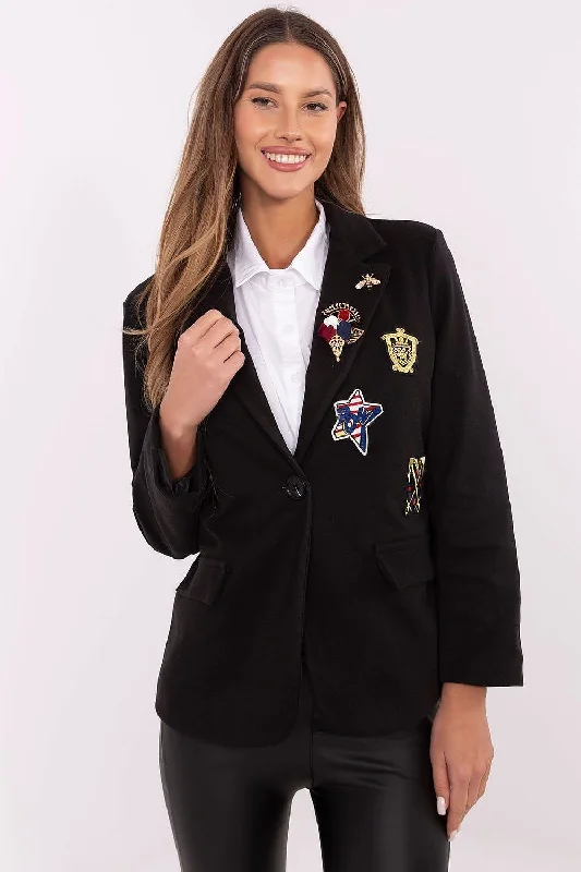 Women's Professional Outfit Italy Moda Varsity Vogue Patchwork Blazer In Black