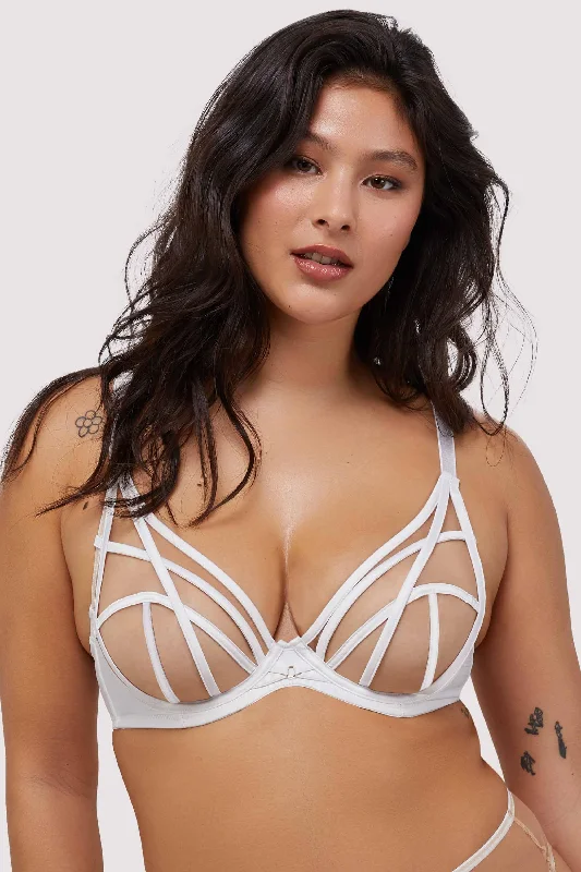 Women's Stylish Casual Garments Ramona Optic White Strap Detail Illusion Mesh Bra