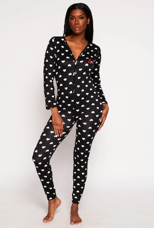 Women's Chic Apparel Love Heart Print Pajama Onesie