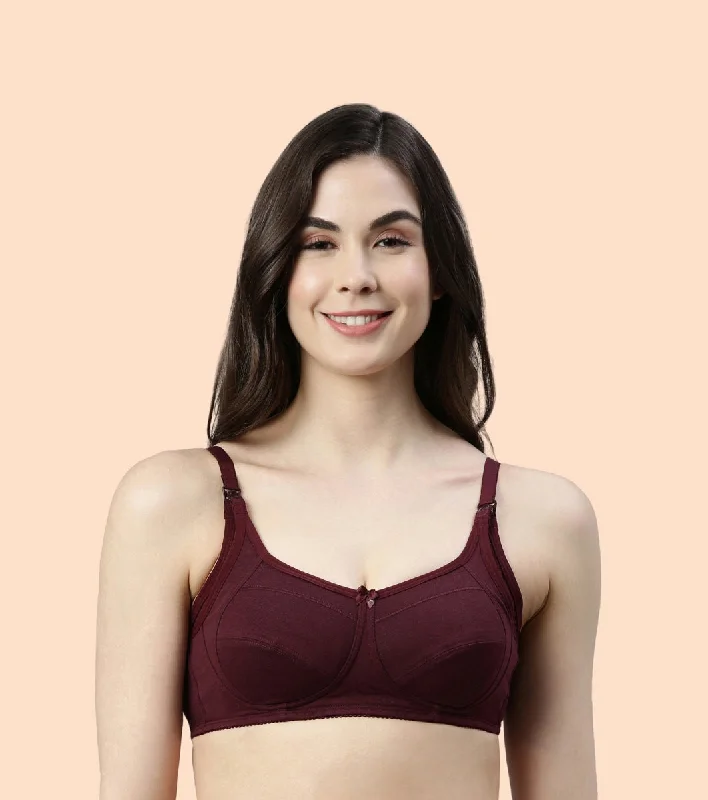 Women's Chic Apparel Enamor Eco-Melange MT02 Sectioned Lift and Support Cotton Nursing Bra for Women- High Coverage, Non Padded and Wirefree - Grape Wine