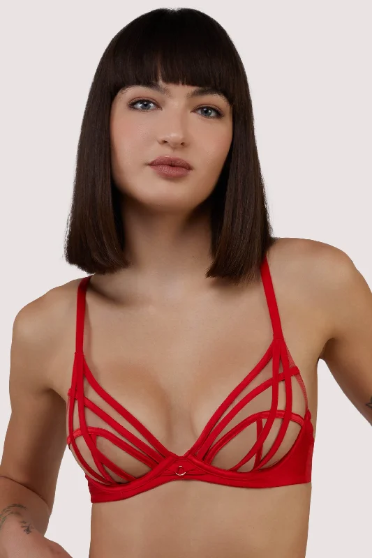 Women's Plus-Size Clothes Ramona red Strap Detail Illusion Sheer Plunge Bra