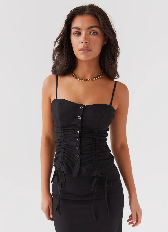 Women's Vacation Outfit Set Ariana Linen Bustier Top - Black