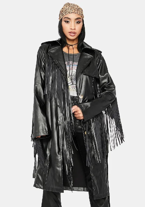 Elegant Women's Attire Mystic On The Run Fringe Trench Coat