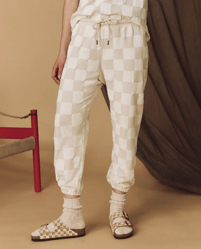 Women's Functional Outdoor Garments The Hand Stamped Stadium Sweatpant. -- Washed White with White Check