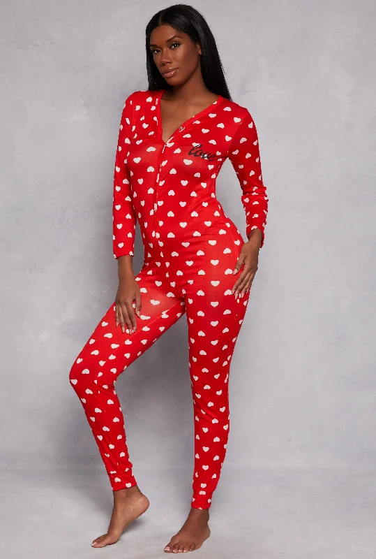 Women's Clothes And Apparel Love Heart Print Pajama Onesie