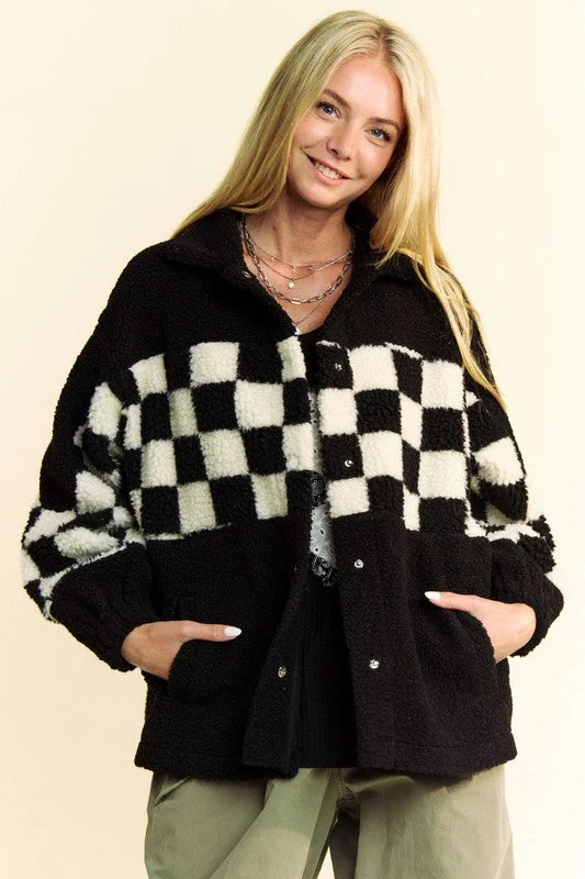 Women's Seasonal Attire Hot Girl Davi & Dani Checkered Snap Down Faux Fur Jacket