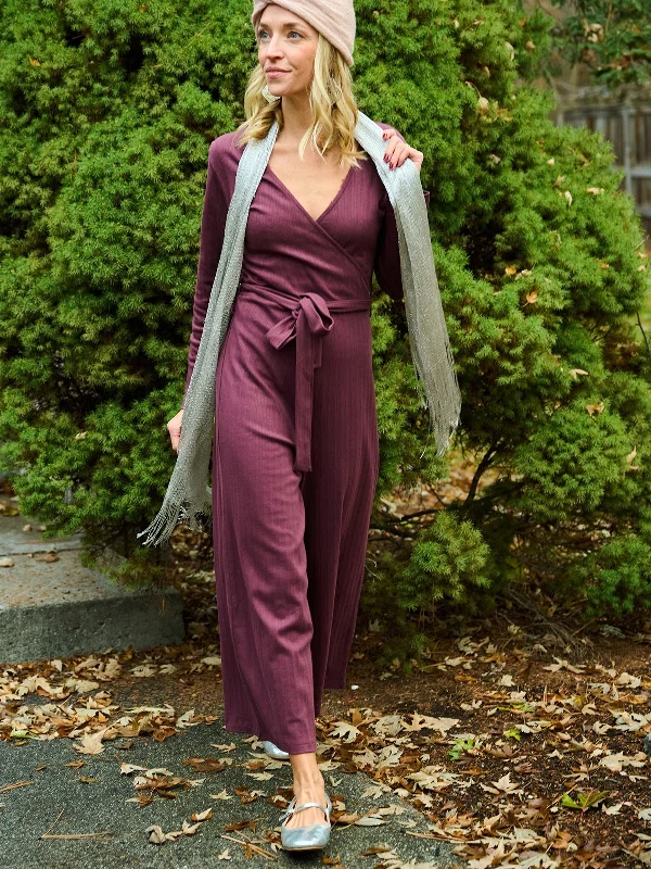 Women's Charming Outfit For Events Rita Long Sleeve Jumpsuit - Eggplant Rib Knit