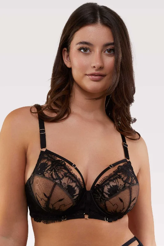 Women's Holiday Clothing Vivian Black Embroidery Plunge Bra