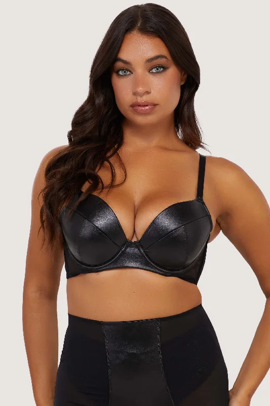 Women's Plus-Size Casual Outfit Iris Black Leatherette Padded Plunge Bra