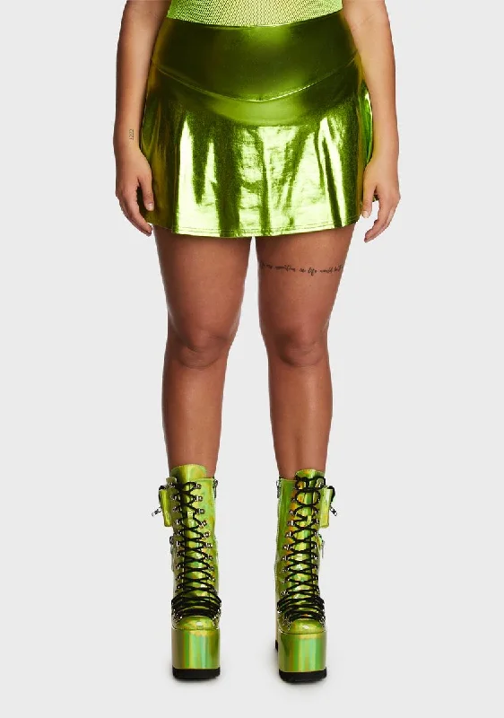 Sustainable Women's Clothes Plus Fairy Type Holographic Skort - Lime