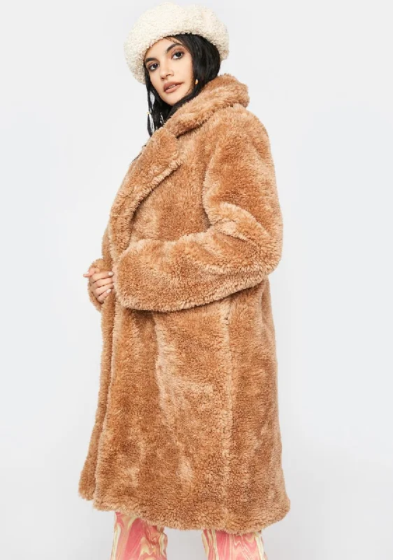 Women's Clothes For Outdoor Events Camel Leading You On Faux Fur Coat