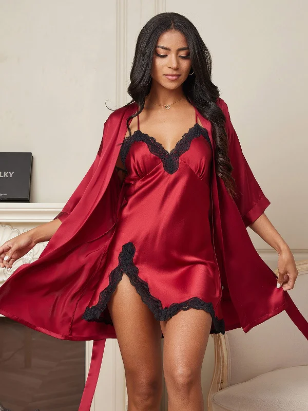 Women's Clothing And Garments Sets Silk 2-Piece Dressing Gown with Nighgown Set