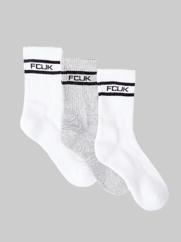 Women's Trendy Outfit 3 Pack FCUK Sports Stripe Socks