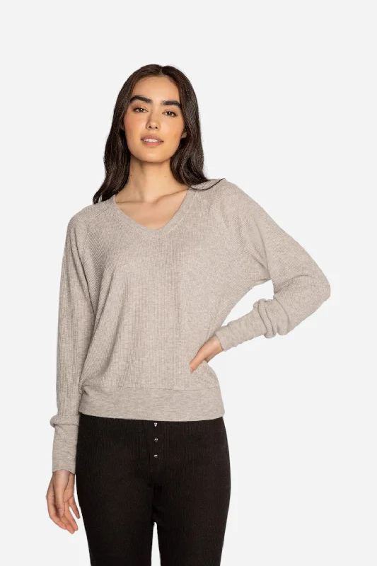 Affordable Women's Clothes PJ Salvage Textured Essentials Long Sleeve Top in Heather Grey