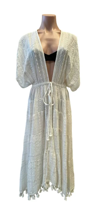 Women's Evening Attire Women's Addaline Embroidered Coverup Dress In White Stripe