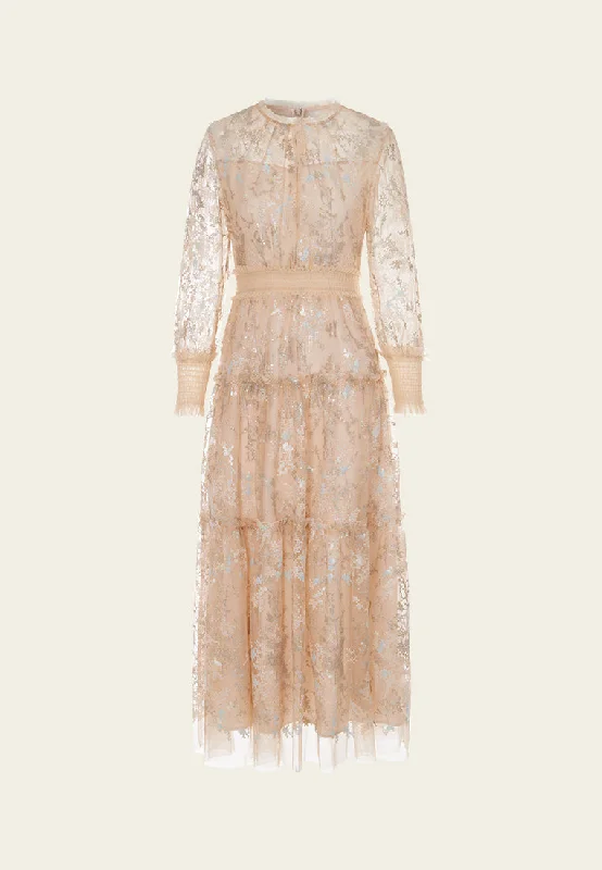 All Season Fashion Collection Ruffled-trim Cross-stitch Detail Sequin-detail Mesh Dress