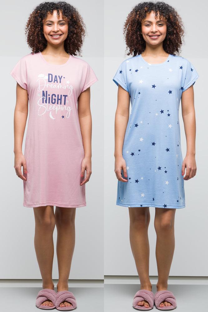 Women's Festive Attire 2Pk Sleepshirt Pink + Blue