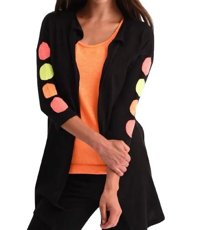 Women's Workout Garments Polkadot 3/4 Sleeve Cardigan In Black/neon