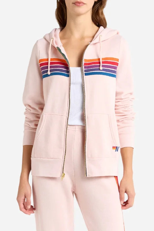 Women's Clothing And Garments Sets Aviator Nation 5 Stripe Zip Hoodie in Light Pink