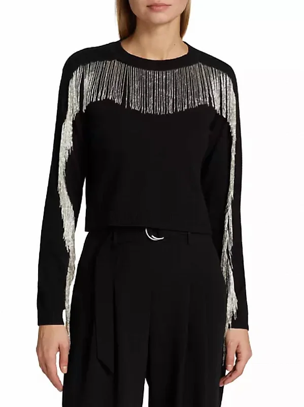 Women's Chic Outerwear Attire Althea Fringe Sweater In Black/silver