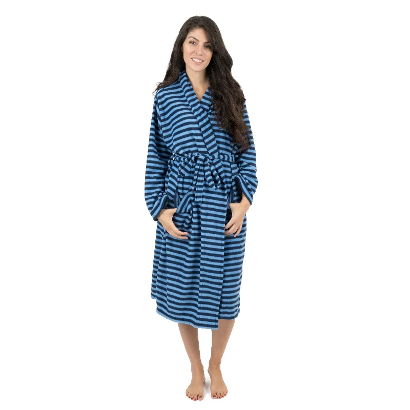 Affordable Women's Outfit Womens Fleece Robe Blue and Navy Striped