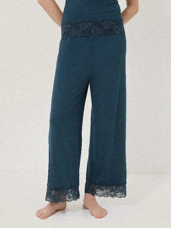 Women's Vintage-Inspired Clothing Modal Lace Pyjama Trouser | Grey