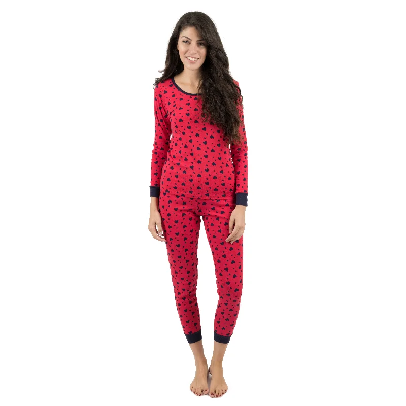 Women's Holiday Clothing Womens Two Piece Cotton Pajamas Navy Hearts