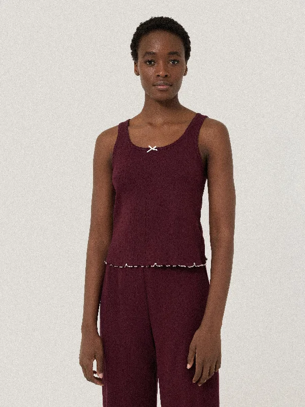 Women's Work Outfit Pointelle Pyjama Vest Top | Burgundy