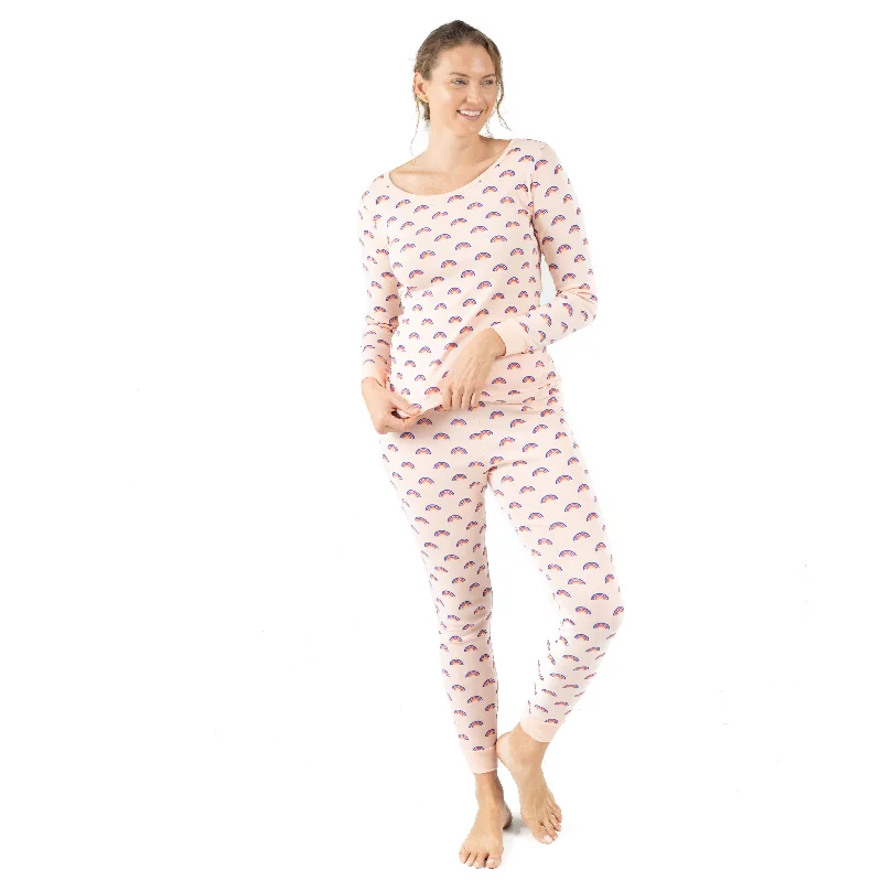 Women's Everyday Attire Womens Two Piece Cotton Pajamas Rainbow Peach