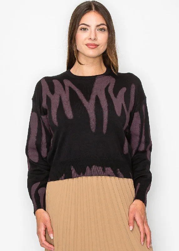 Women's High-Fashion Garments Black and Mauve Abstract Print Sweater