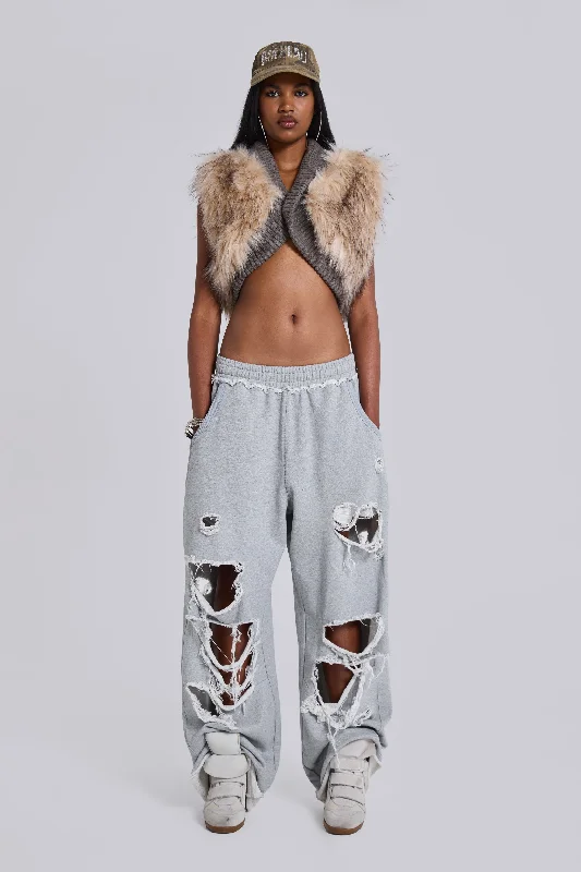 Stylish Clothes For Women Distressed Grey Marl Baggy Monster Joggers