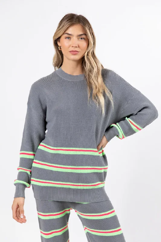 Women's Office Clothing Seeing Stripes Pink and Green Striped Sweater FINAL SALE