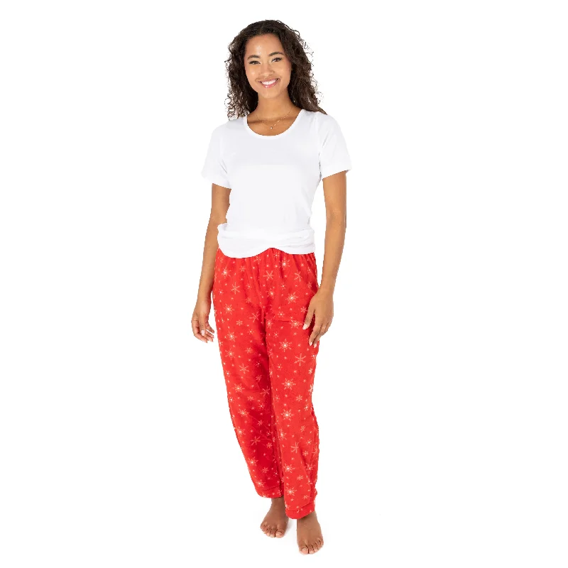 Women's Casual Apparel Christmas Womens Fleece Pajama Pants Snowflake