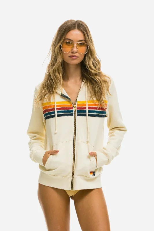 Women's Weekend Outfit Aviator Nation 5 Stripe Zip Hoodie Vintage White