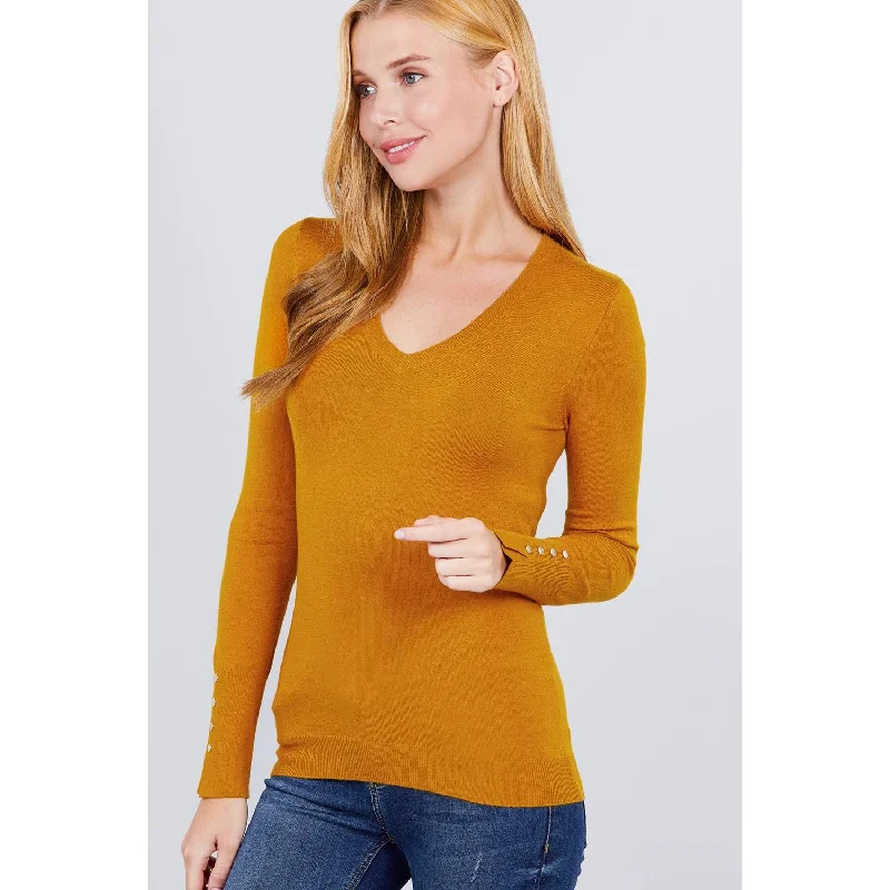 Women's Contemporary Apparel V-neck Sweater W/rivet Button