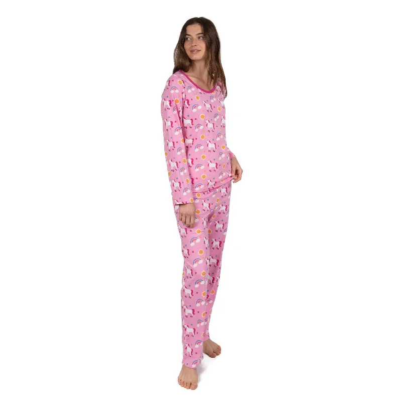 Women's Activewear Garments Womens Two Piece Cotton Loose Fit Pajamas Unicorn Rainbow