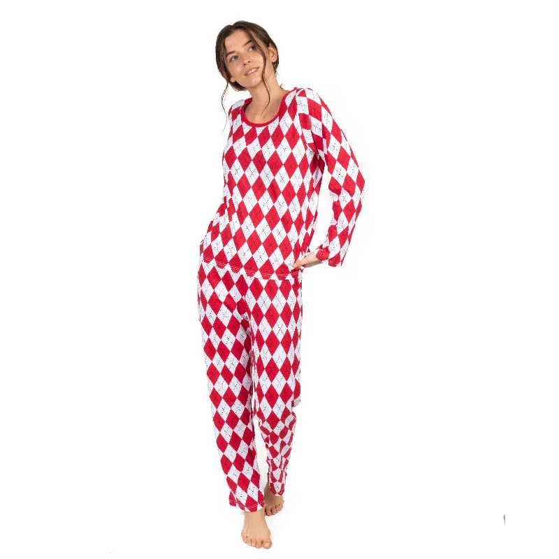 Women's Clothing Outfit Set Christmas Womens Two Piece Cotton Loose Fit Pajamas Argyle