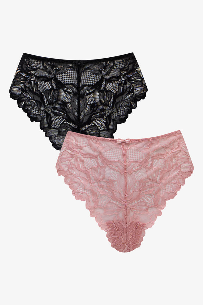 Women's Elegant Garments 2 Pack Lace Thongs Black & Pink