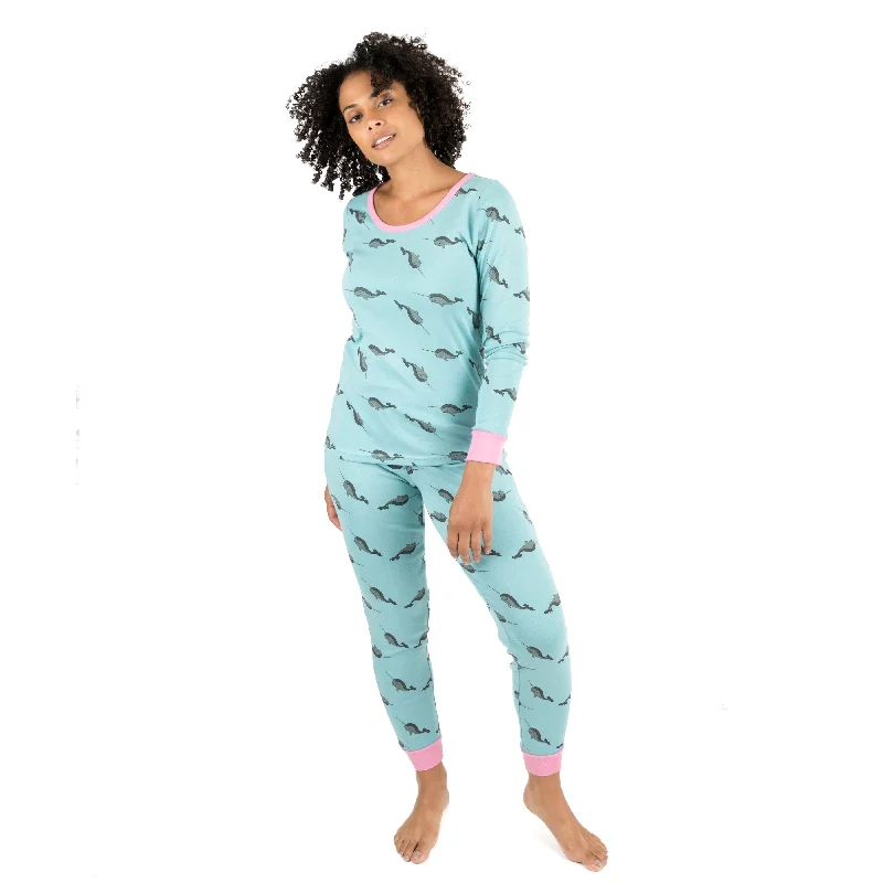 Women's Elegant Evening Outfit Womens Two Piece Cotton Pajamas Whale