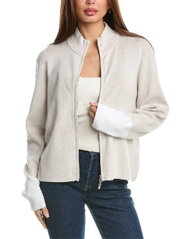 Affordable Fashion Clothing For Women Forte Cashmere Contrast Trim Zip Mock Cardigan