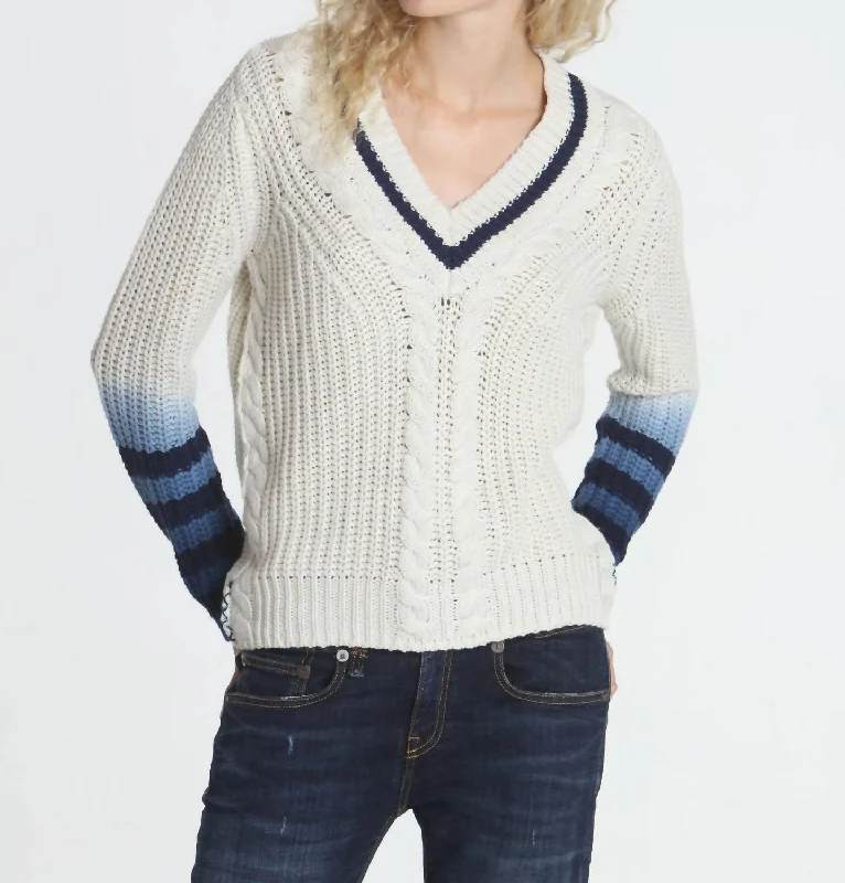 Charming Women's Garments Dip Dyed Vee Sweater In Ecru