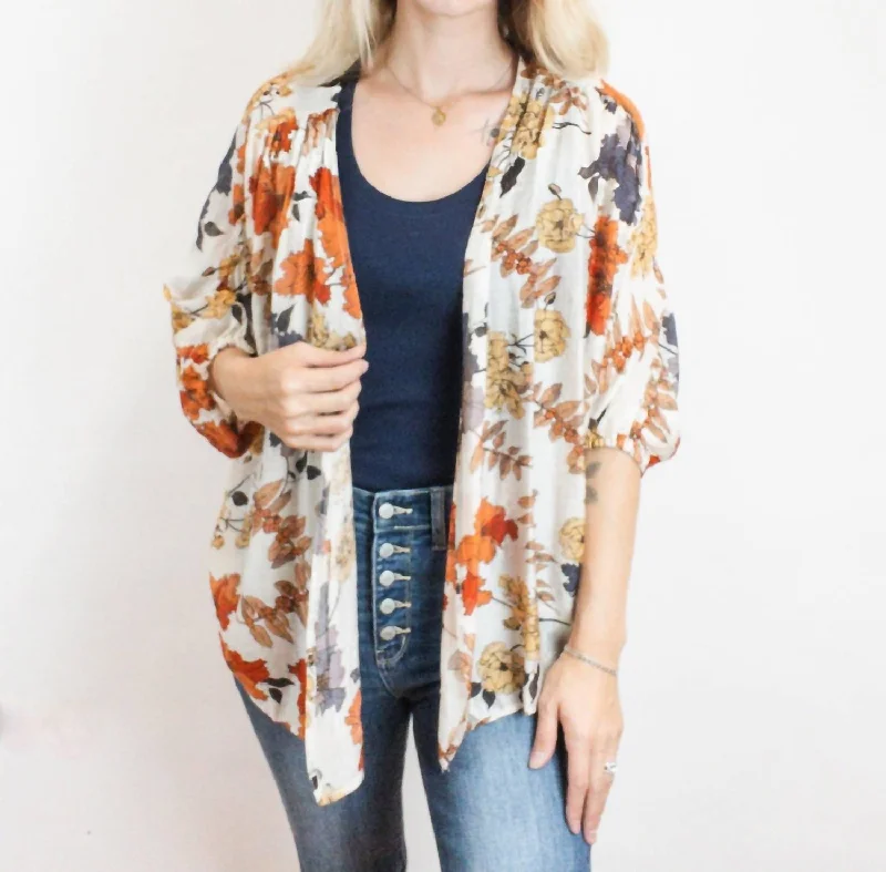 Women's Chic Outerwear Attire Fall Floral Kimono In Multi Color