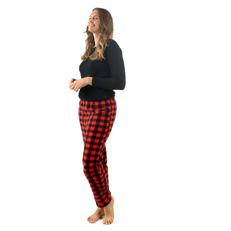 Women's Comfortable Garments Christmas Womens Cotton Top and Fleece Pant Pajamas Plaid