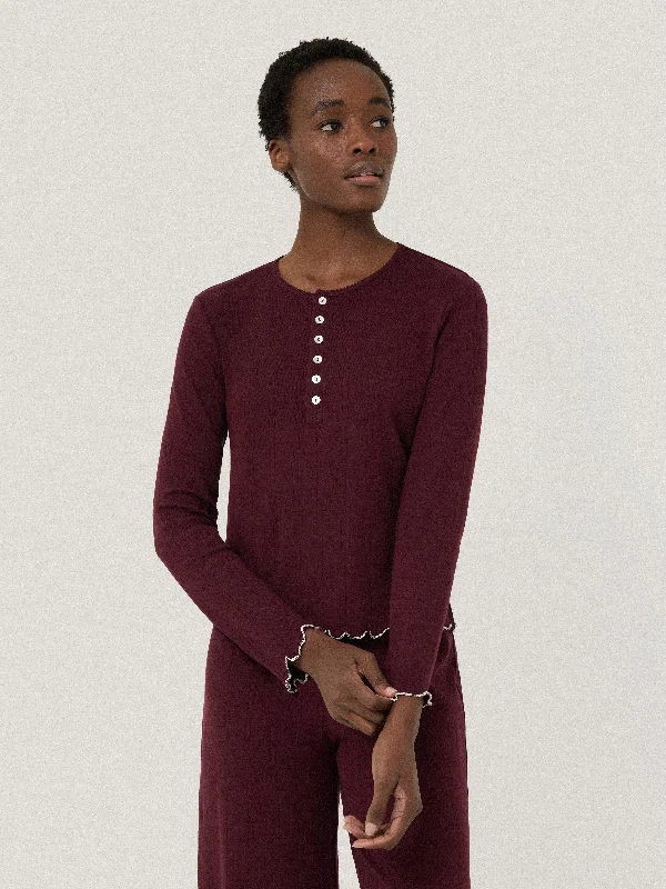 Women's Clothing Sets Pointelle Pyjama Henley Top | Burgundy