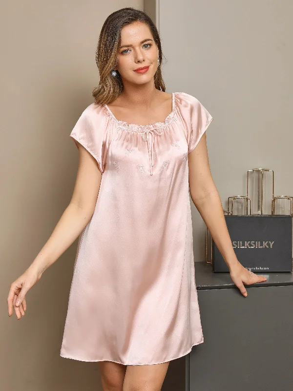 Women's Workout Clothing Pure Silk Solid Color Cute Nightgown