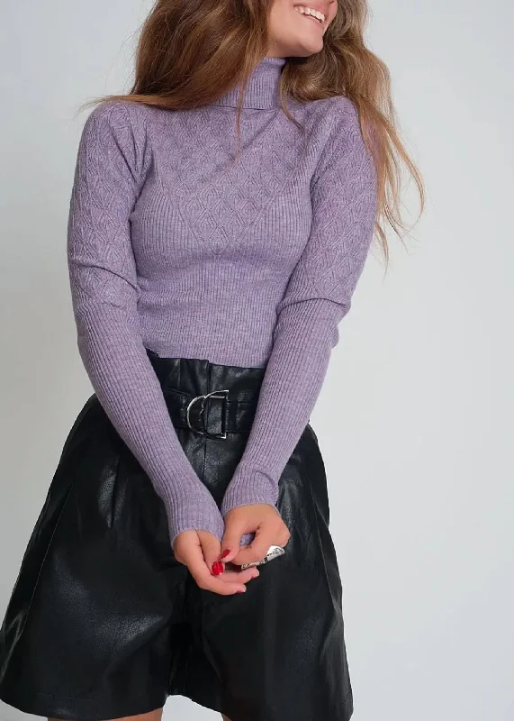 Women's Athletic Clothes Stretch-Knit Turtleneck Sweater In Purple