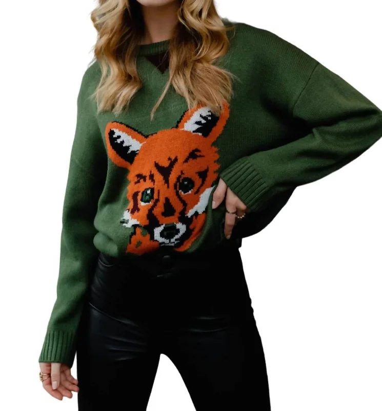 Women's Fashionable Clothing Sets Fox Sweater In Green